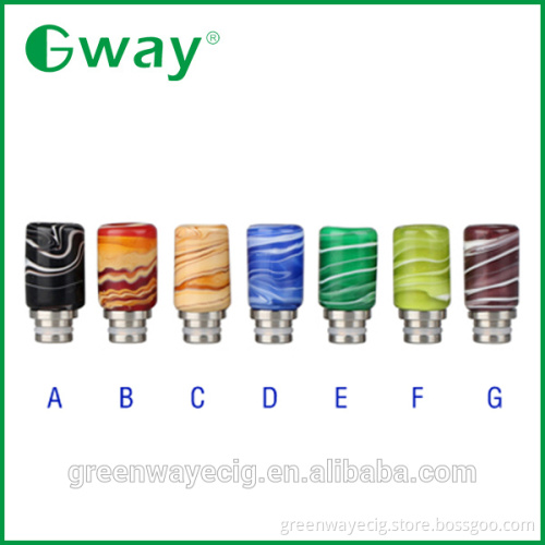 New arrival 510 art glass drip tip wide bore drip tip with stainless steel base and color strip ribbon pattern in stock